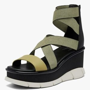 Sorel Joanie III Sport Strap Platform Sandals Olive Green/black Sz 7